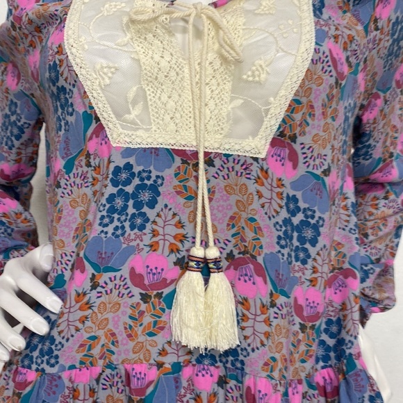 Matilda Jane Floral Print Tassel Lace Keyhole Long Sleeve Peasant Blouse Size S - Picture 8 of 10